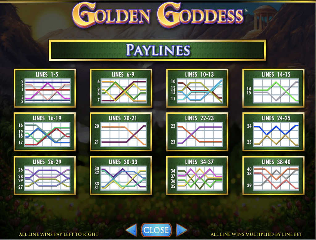 Golden Goddess Paylines