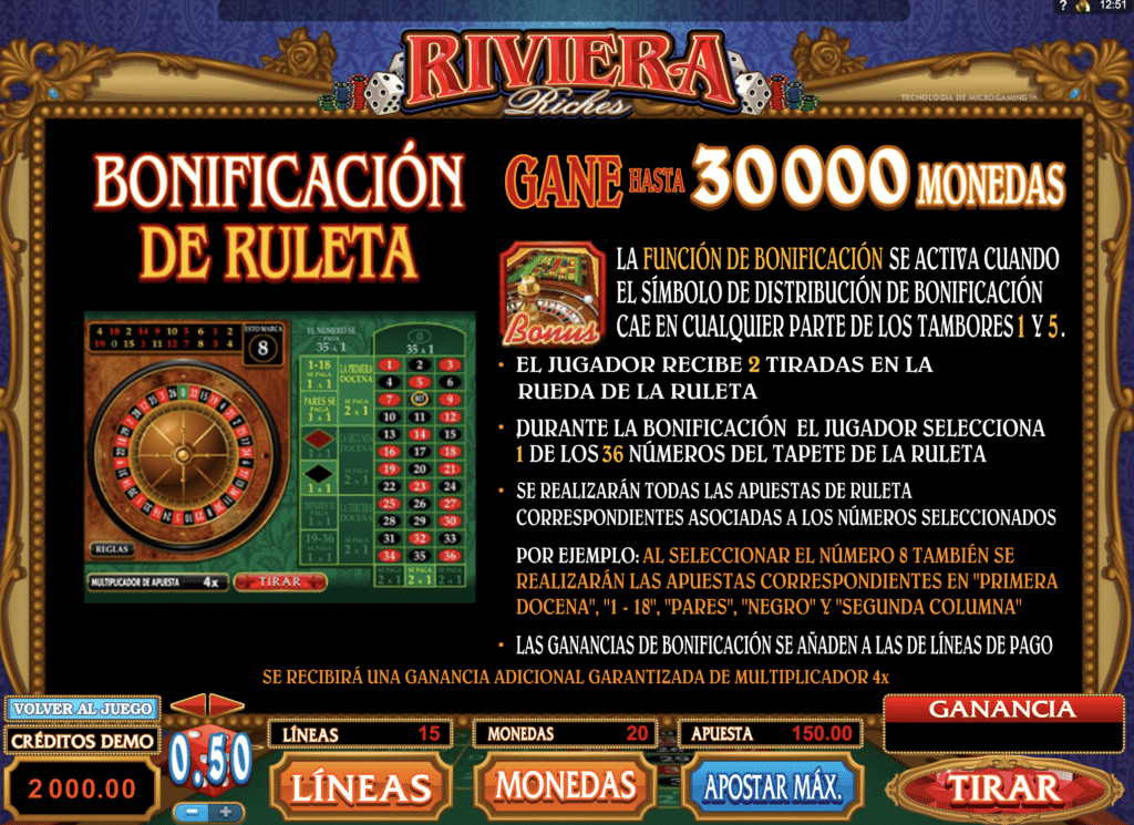 Riviera Riches bonificación