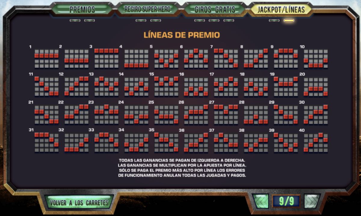 Justice League líneas de pago