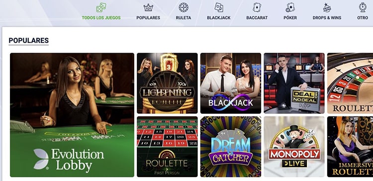 Casino en vivo en el casino online de 20bet