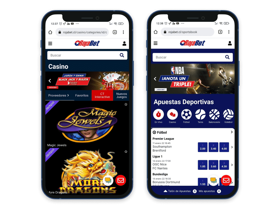Vista previa del casino online Rojabet en el móvil