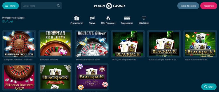 Platin Casino Blackjack y Ruleta