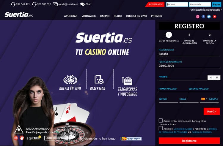 Regístrate en el casino online de Suertia