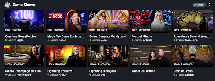 Juegos en vivo del casino online Betano