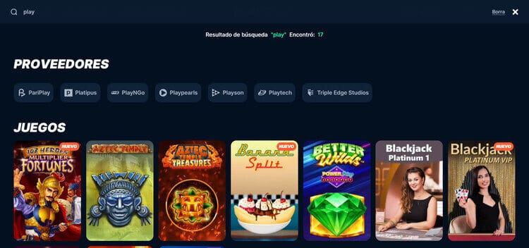 Barra de búsqueda del casino online PlayZilla